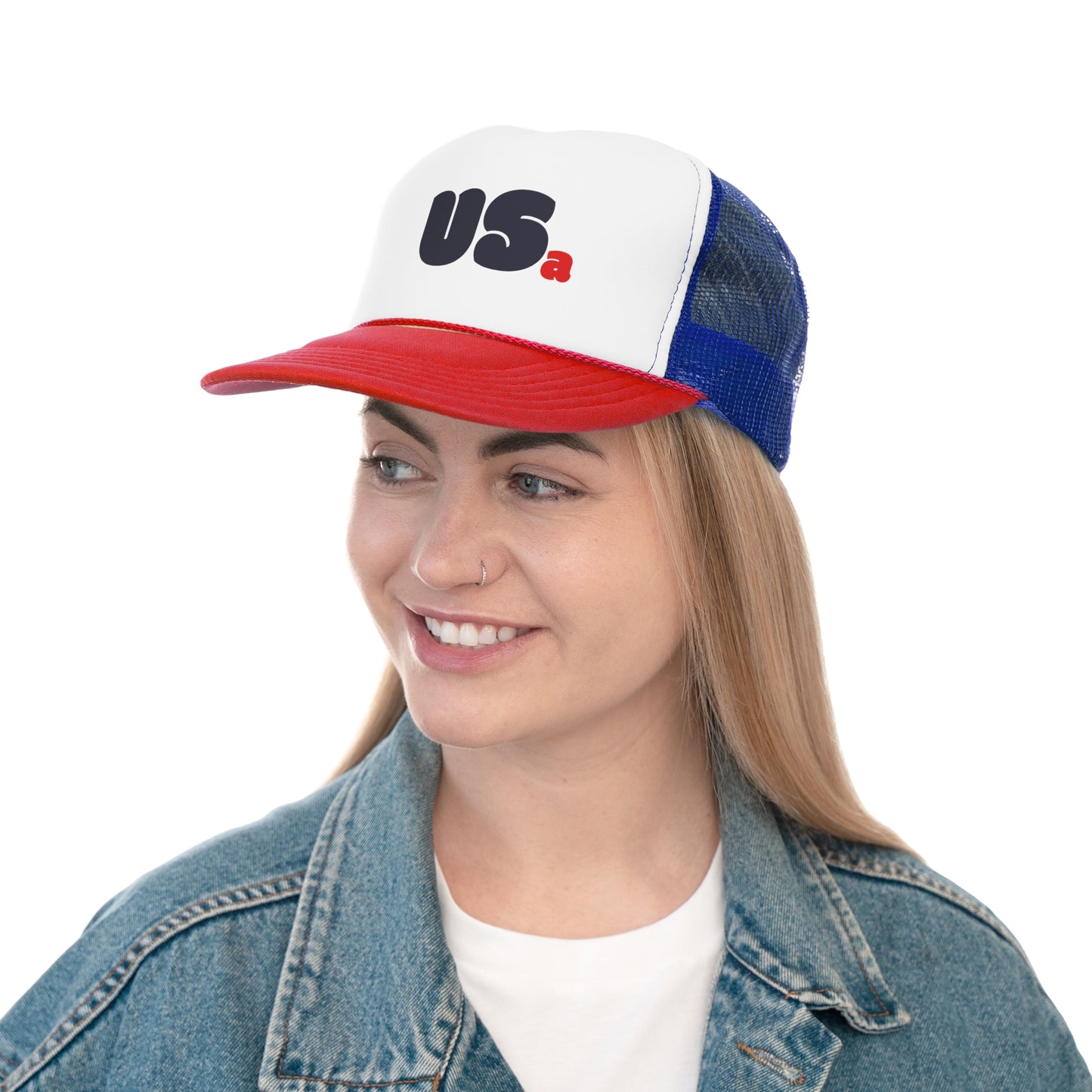 USa Bubble Trucker Hat - Royal/Red